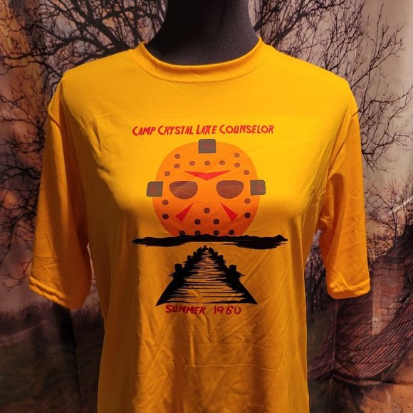 Jason Vorhees Tee S Yellow Camp Crystal Lake Counselor Friday 13th Horror Shirt - Picture 2 of 5